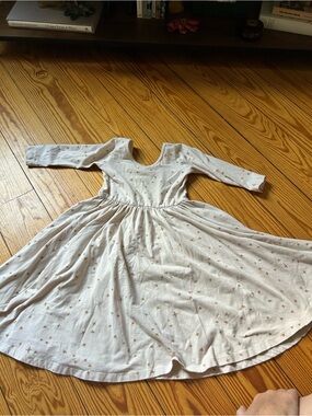 Cream Long-Sleeve Star Print Twirl Dress for Girls